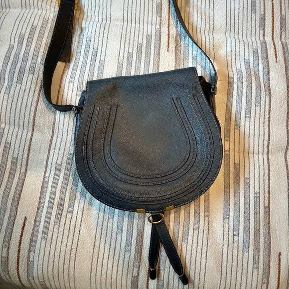 MARCIE SADDLE BAG IN GRAINED LEATHER - Black (medium size) - Picture 1 of 8